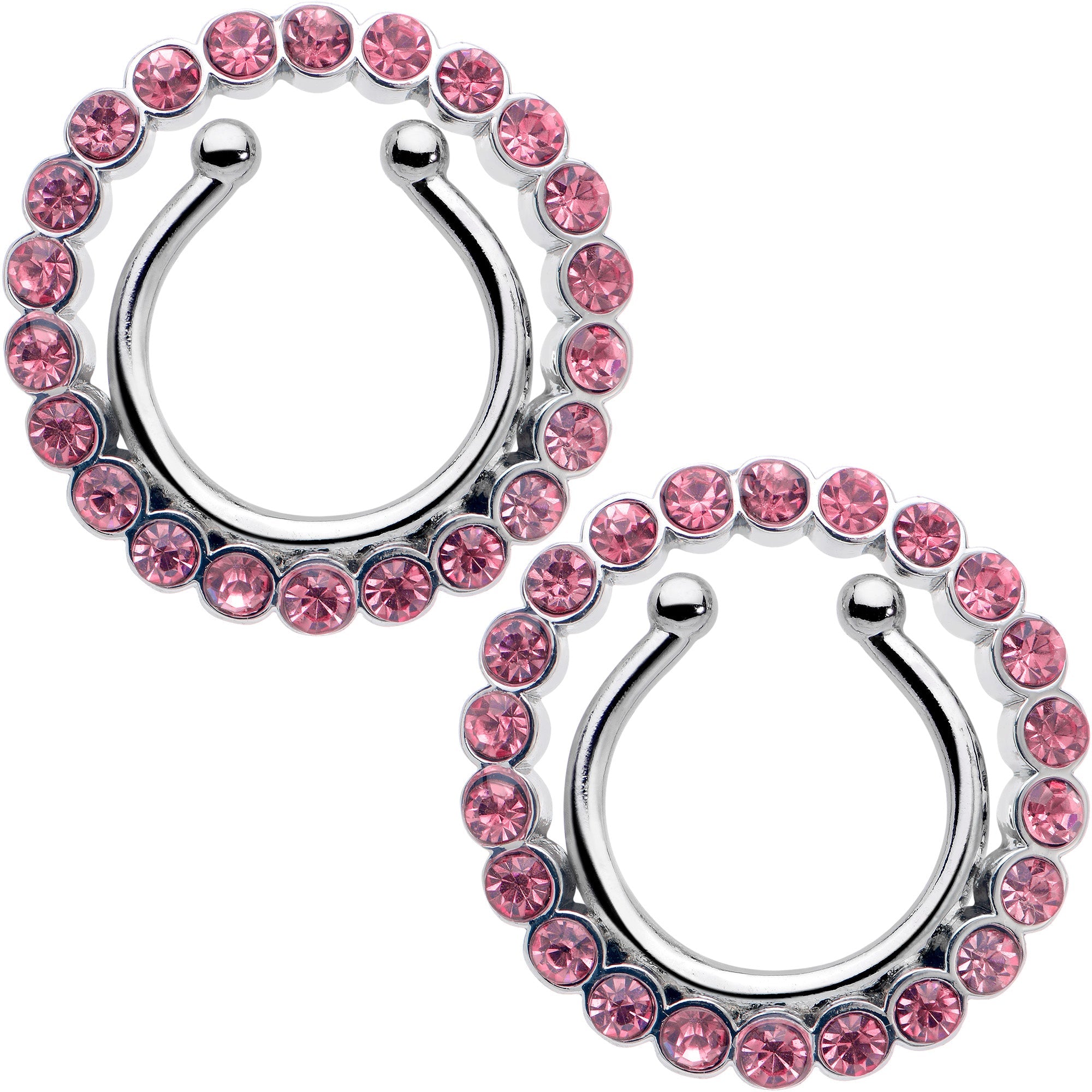 BodyCandy Clip On Fake Nipple Ring Set - Pink, Blue or Clear — detail close-up