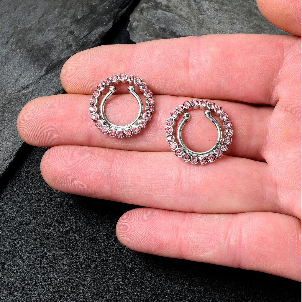 BodyCandy Clip On Fake Nipple Ring Set - Pink, Blue or Clear — alternative angle