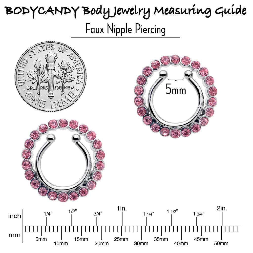 BodyCandy Clip On Fake Nipple Ring Set - Pink, Blue or Clear — size reference