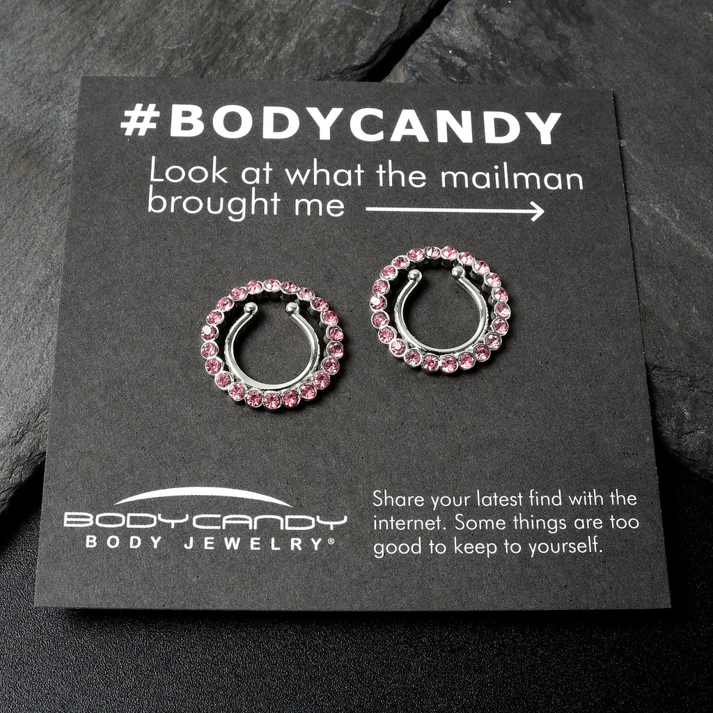 BodyCandy Clip On Fake Nipple Ring Set - Pink, Blue or Clear — color detail