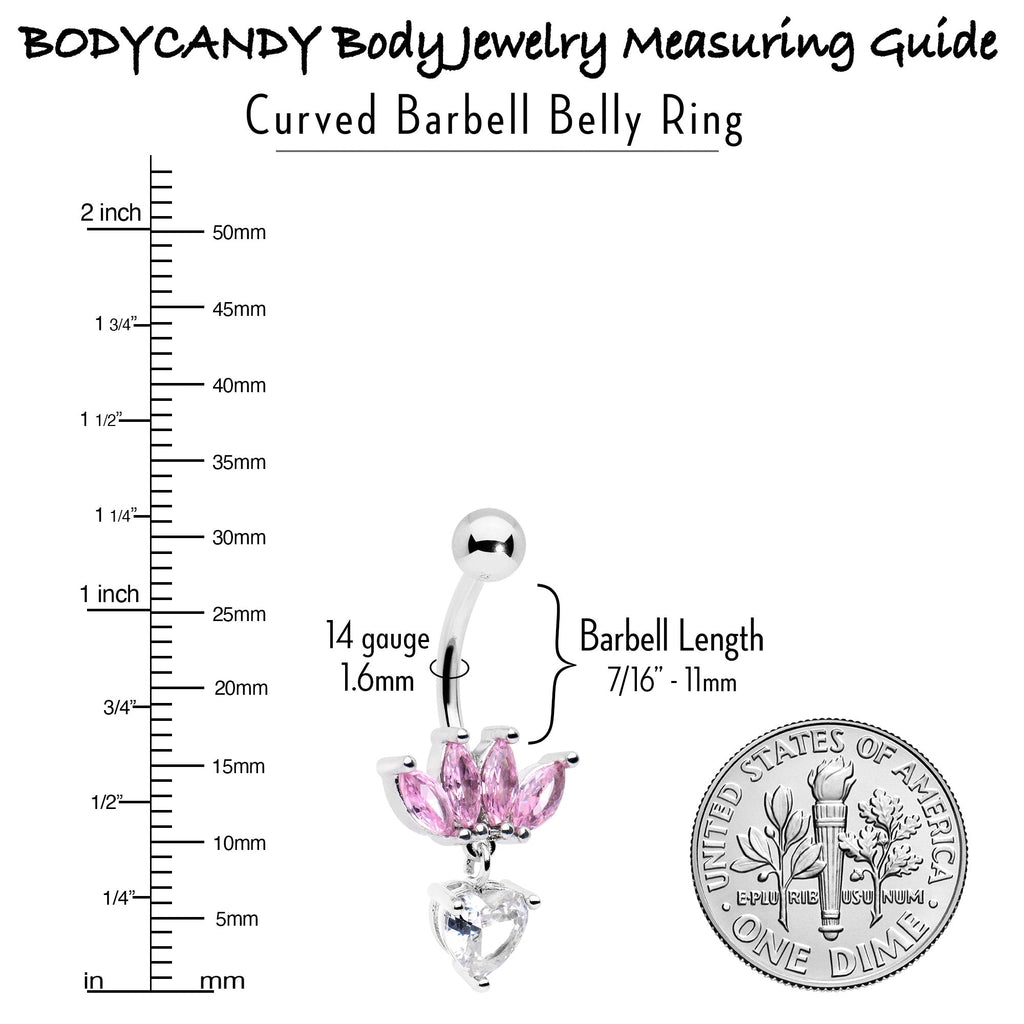 BodyCandy Clear Pink CZ Gem Crown And Heart Dangle Belly Ring — back view