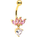 BodyCandy Clear Pink CZ Gem Gold Tone Crown And Heart Dangle Belly Ring — main product shot