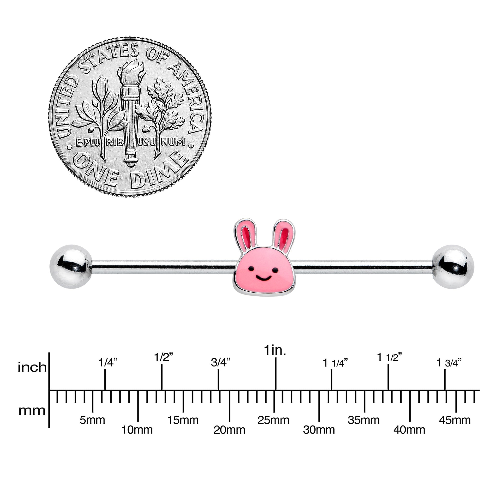 BodyCandy 14G Kawaii Cutie Easter Bunny Industrial Barbell 38mm — lifestyle context