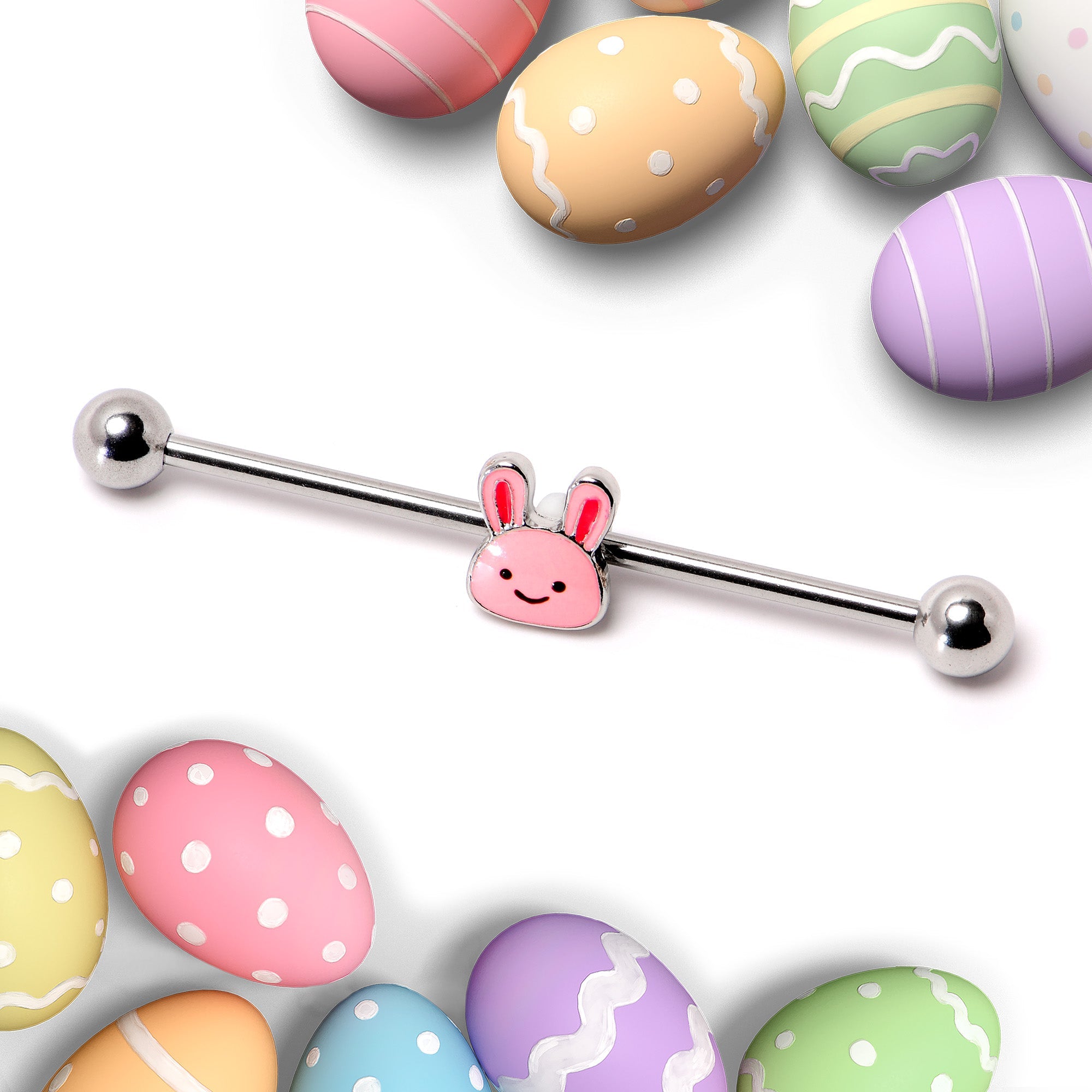 BodyCandy 14G Kawaii Cutie Easter Bunny Industrial Barbell 38mm — side view
