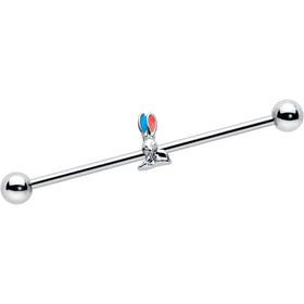14G Easter Bunny Red Blue Ears Industrial Barbell 38mm