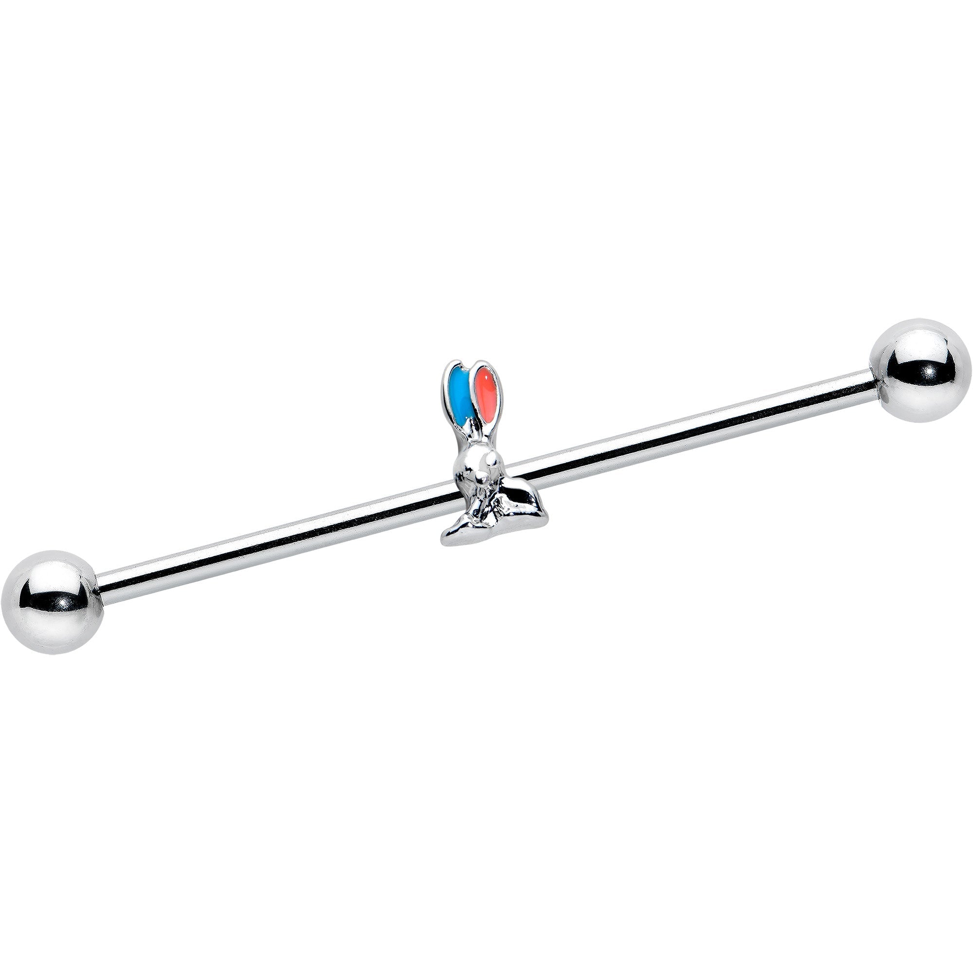 BodyCandy 14G Easter Bunny Red Blue Ears Industrial Barbell 38mm — main product shot