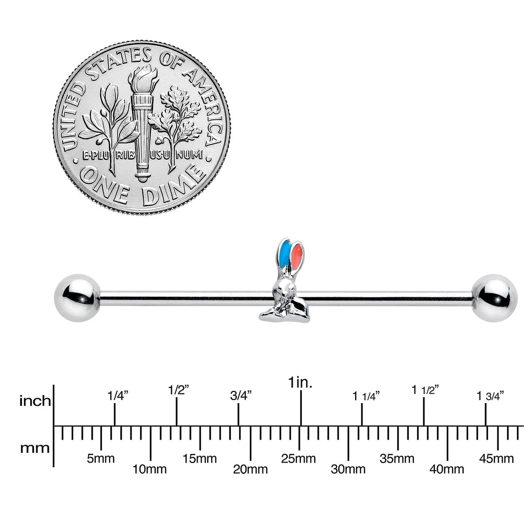 BodyCandy 14G Easter Bunny Red Blue Ears Industrial Barbell 38mm — lifestyle context