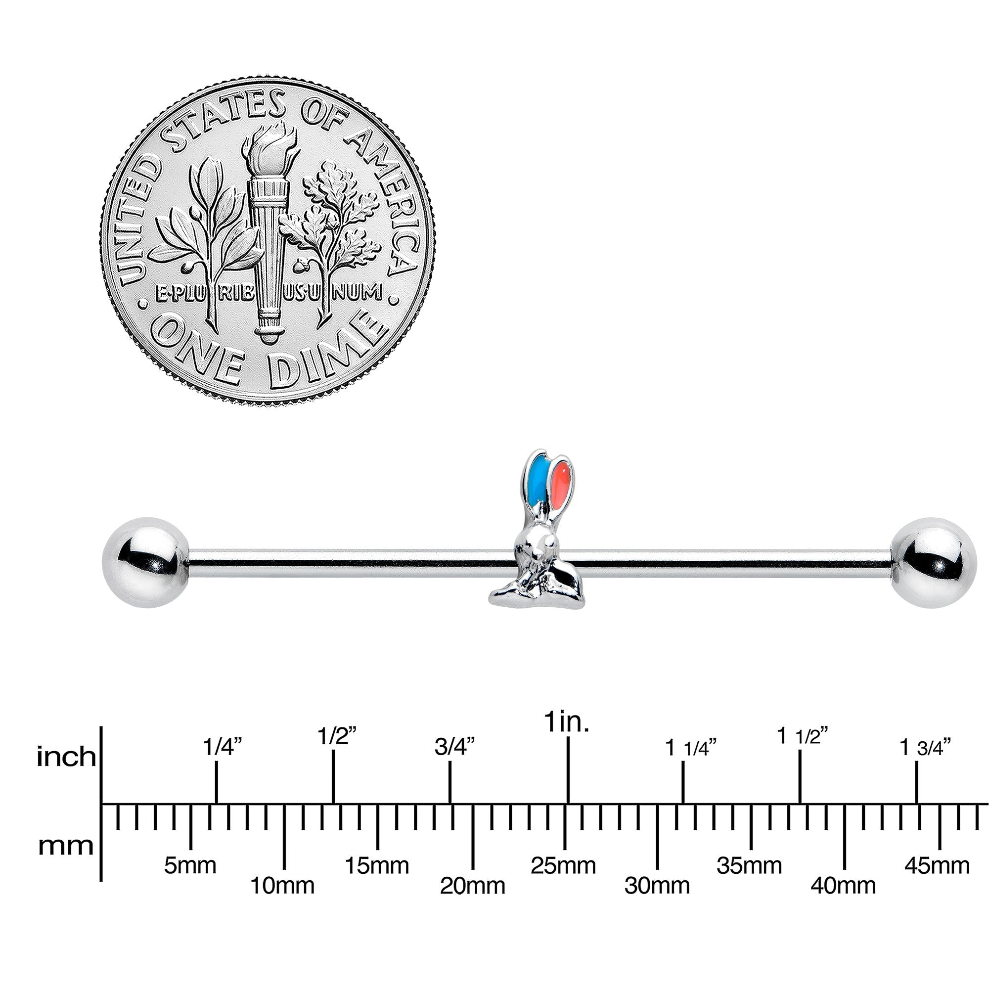 BodyCandy 14G Easter Bunny Red Blue Ears Industrial Barbell 38mm — lifestyle context