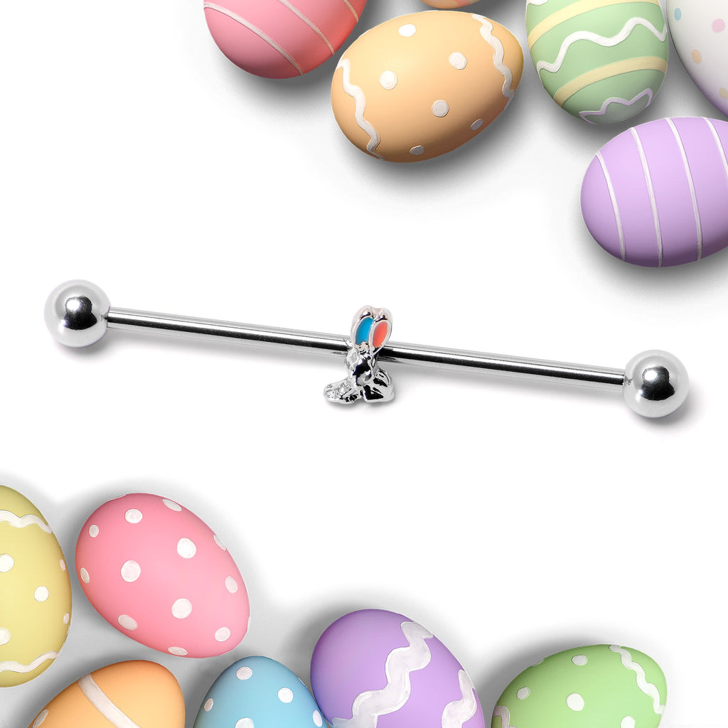 BodyCandy 14G Easter Bunny Red Blue Ears Industrial Barbell 38mm — side view