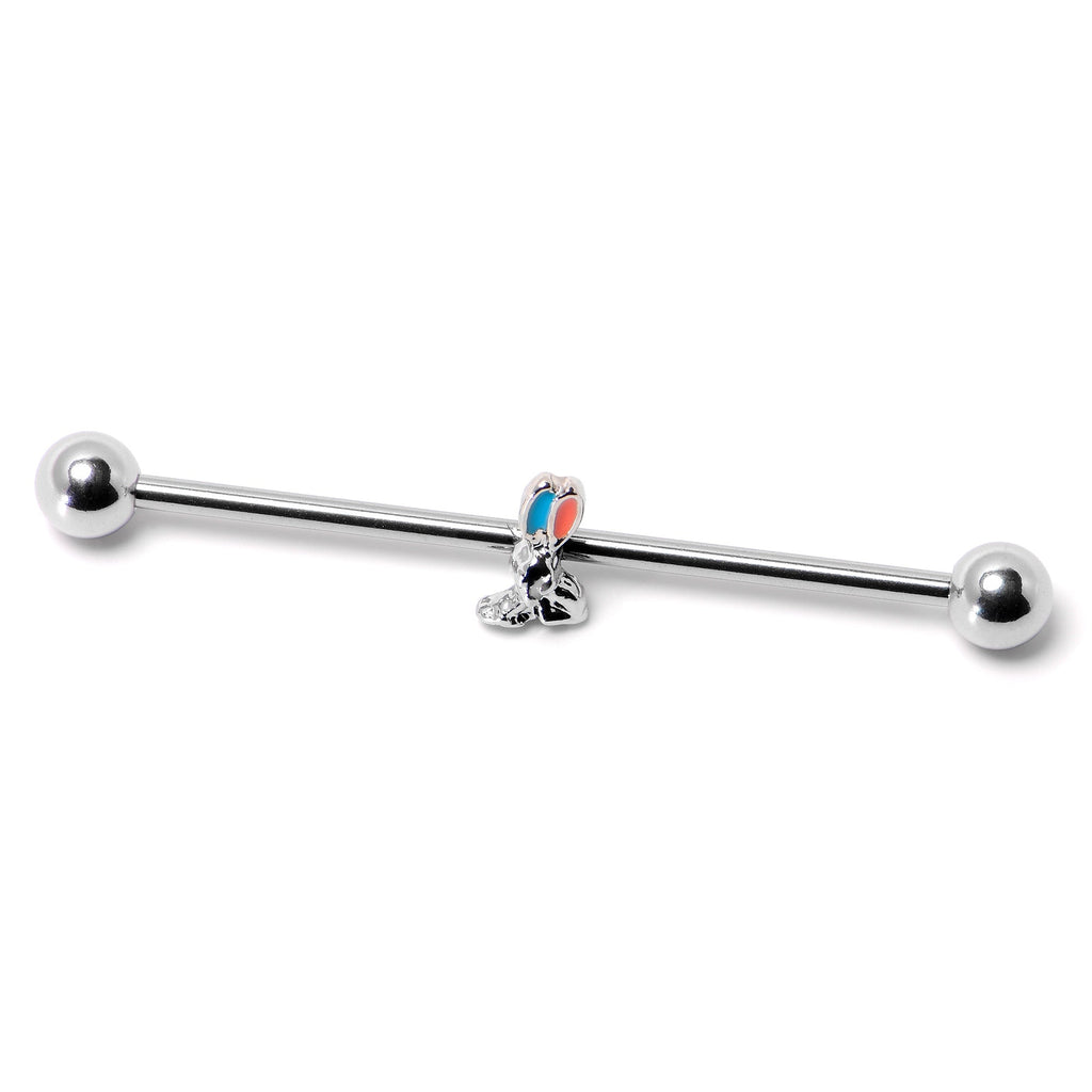 BodyCandy 14G Easter Bunny Red Blue Ears Industrial Barbell 38mm — back view