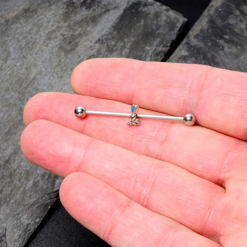 BodyCandy 14G Easter Bunny Red Blue Ears Industrial Barbell 38mm — size reference