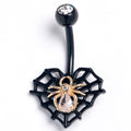 BodyCandy Clear Gem Black Golden Spider Web Heart Belly Ring — main product shot