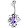 BodyCandy Clear Purple Gem Lace Look Hearts Belly Ring — main product shot