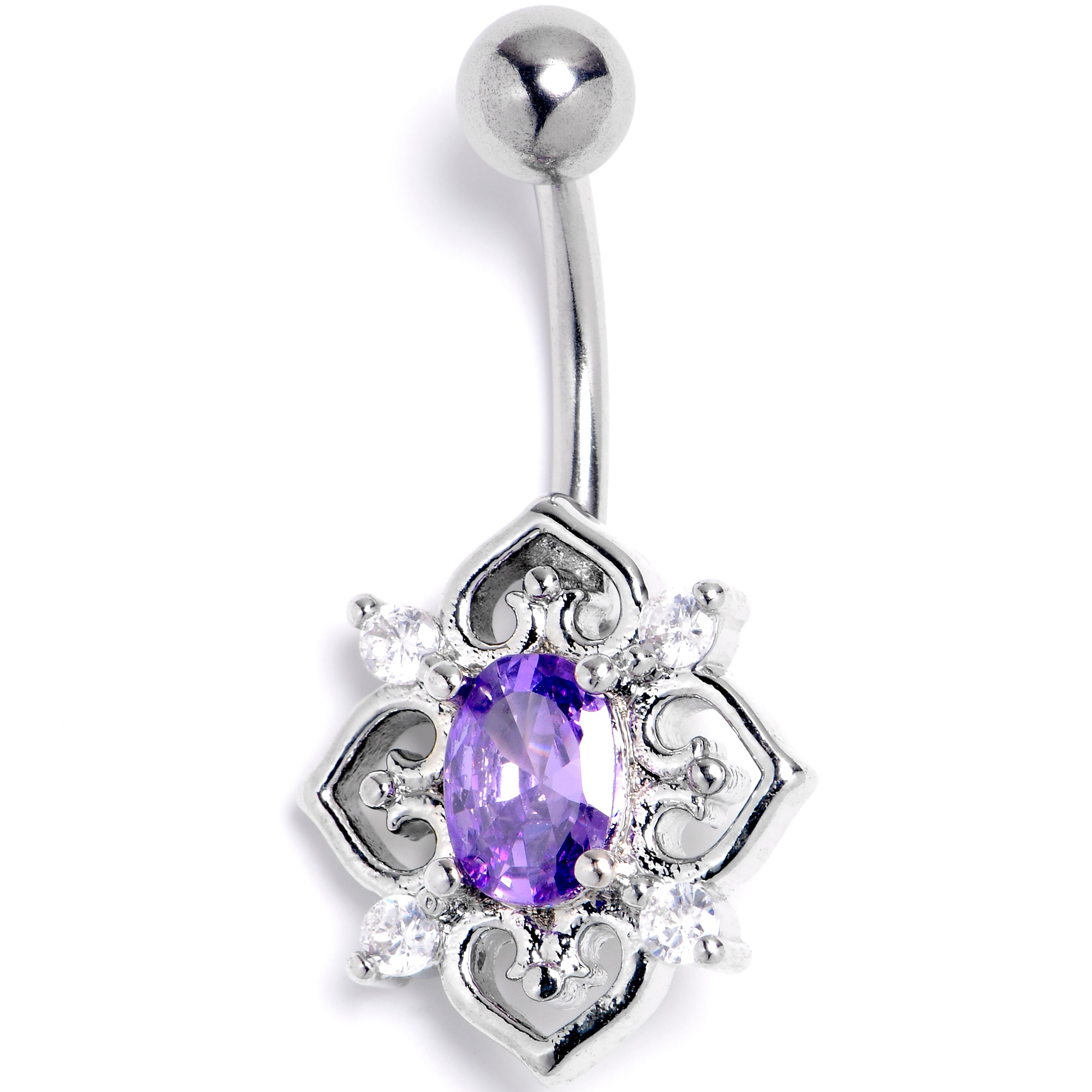 BodyCandy Clear Purple Gem Lace Look Hearts Belly Ring — main product shot
