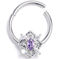 BodyCandy 16G 3/8 Purple Clear Gem Lace Look Hearts Hinged Segment Ring — main product shot