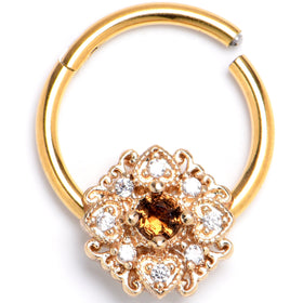16G 3/8 Yellow Gem Gold Tone Luxe Heart Hinged Segment Ring