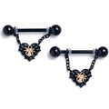 BodyCandy 14G 9/16 Clear Gem Black Golden Spider Web Dangle Nipple Ring Set — main product shot