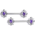 BodyCandy 14G 9/16 Purple Gem Lace Look Hearts Barbell Nipple Ring Set — main product shot