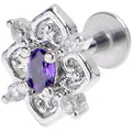 BodyCandy 16 Gage 1/4 Purple Gem Lace Look Hearts Labret Monroe Tragus — main product shot