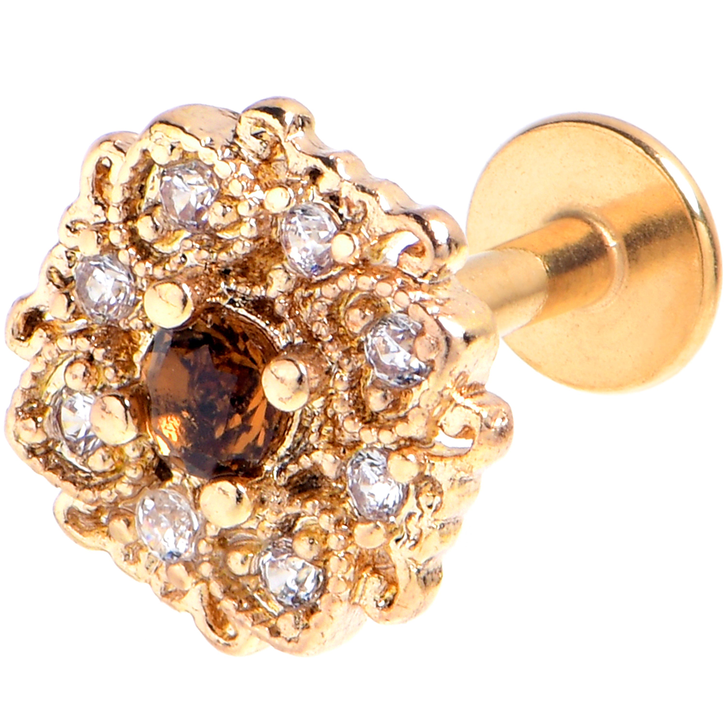 BodyCandy 16G 1/4 Yellow Gem Gold Tone Luxe Heart Labret — main product shot