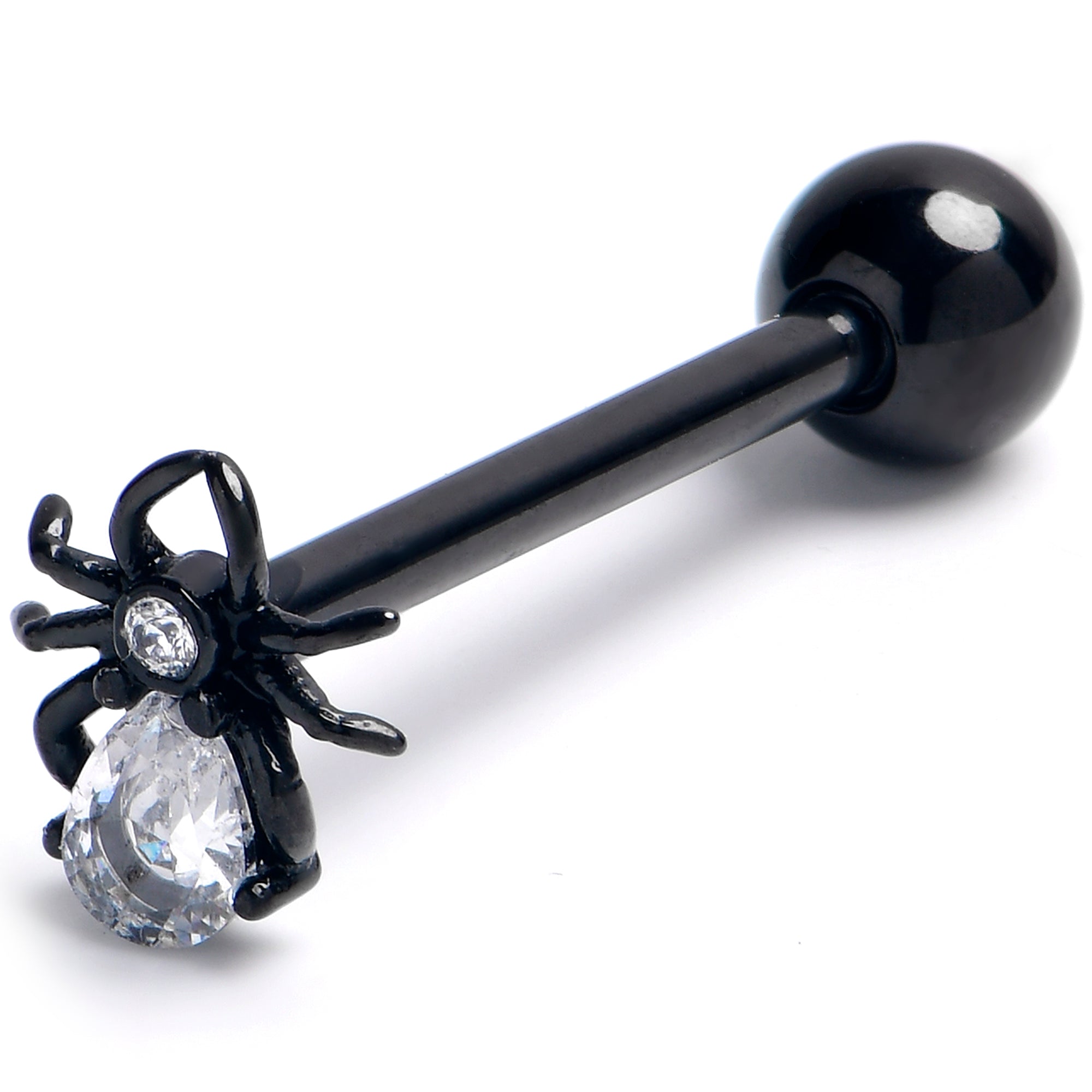 BodyCandy Clear Gem Black Sharp Looking Spider Barbell Tongue Ring — main product shot
