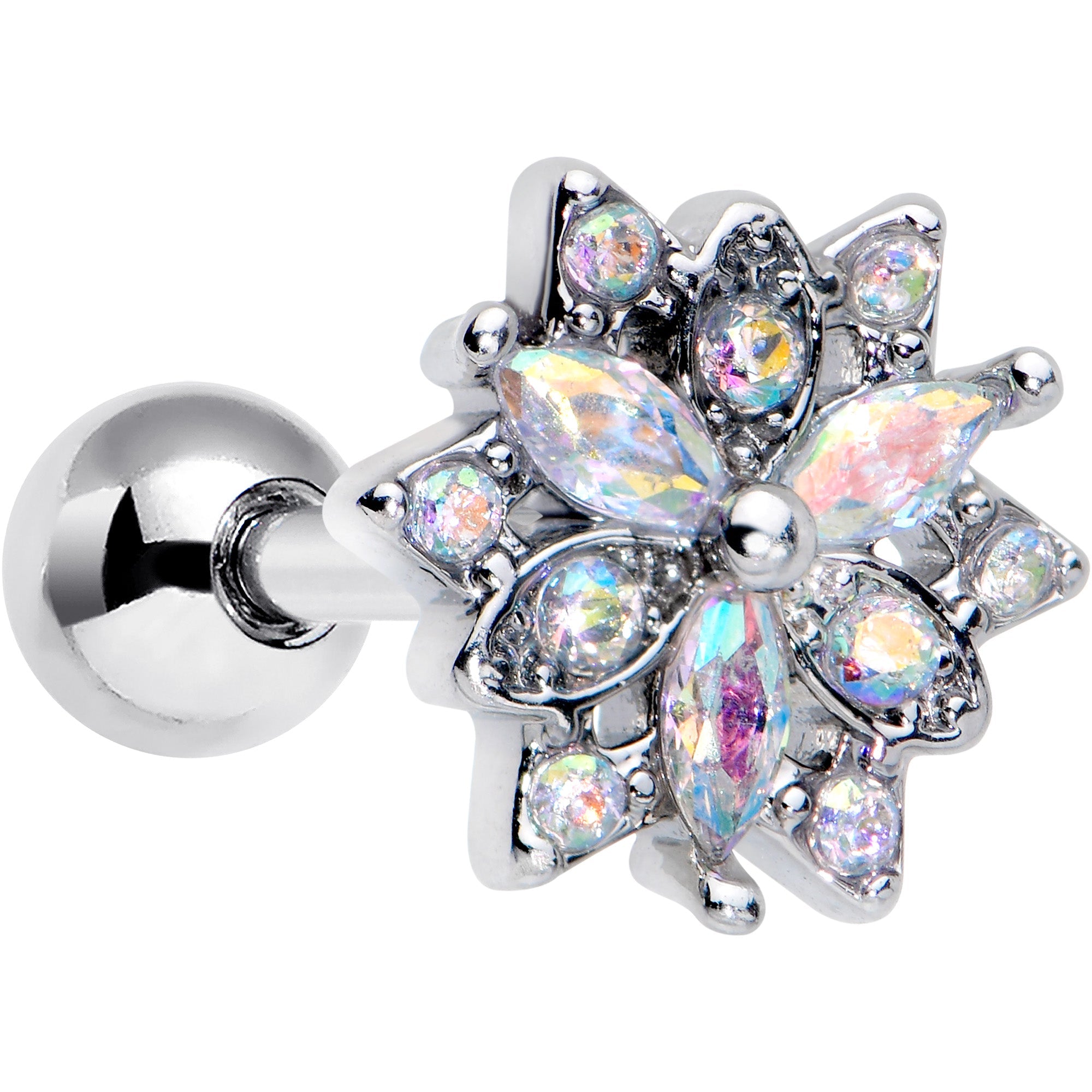 BodyCandy 16G 1/4 Aurora CZ Gem Snowflake Style Cartilage Tragus Earring — main product shot