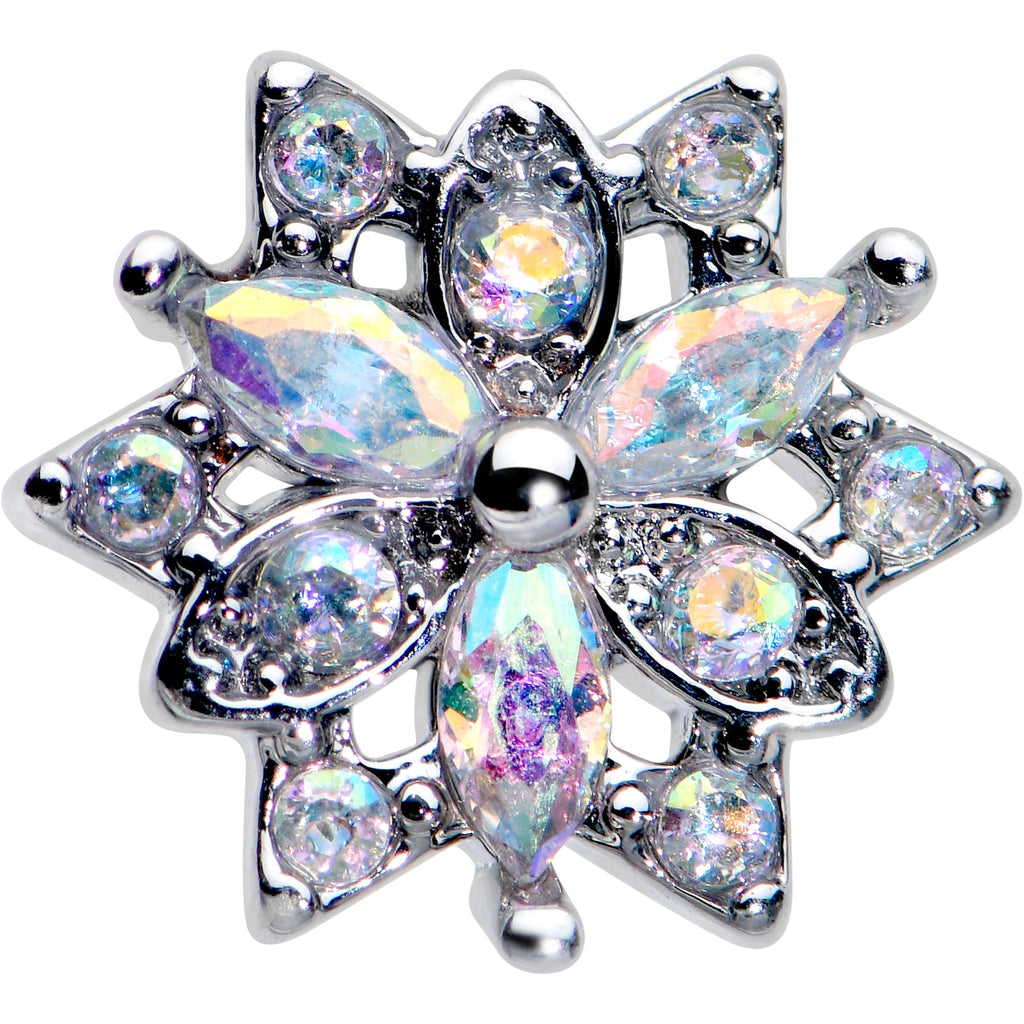 BodyCandy 16G 1/4 Aurora CZ Gem Snowflake Style Cartilage Tragus Earring — detail close-up