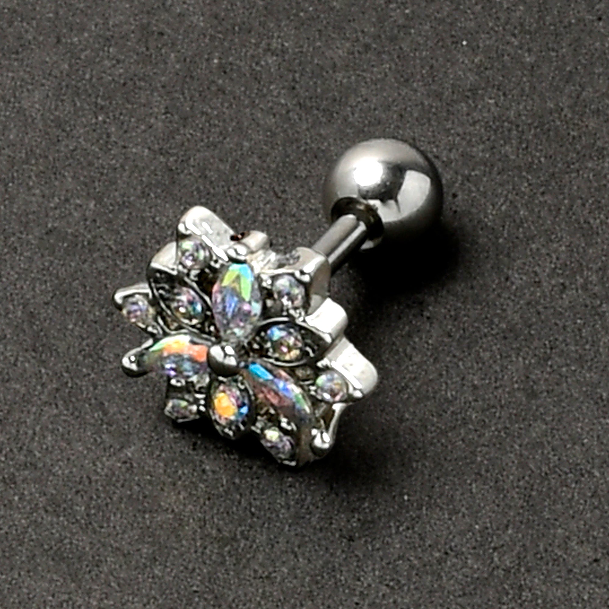 BodyCandy 16G 1/4 Aurora CZ Gem Snowflake Style Cartilage Tragus Earring — alternative angle