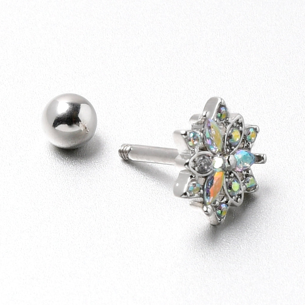 BodyCandy 16G 1/4 Aurora CZ Gem Snowflake Style Cartilage Tragus Earring — size reference