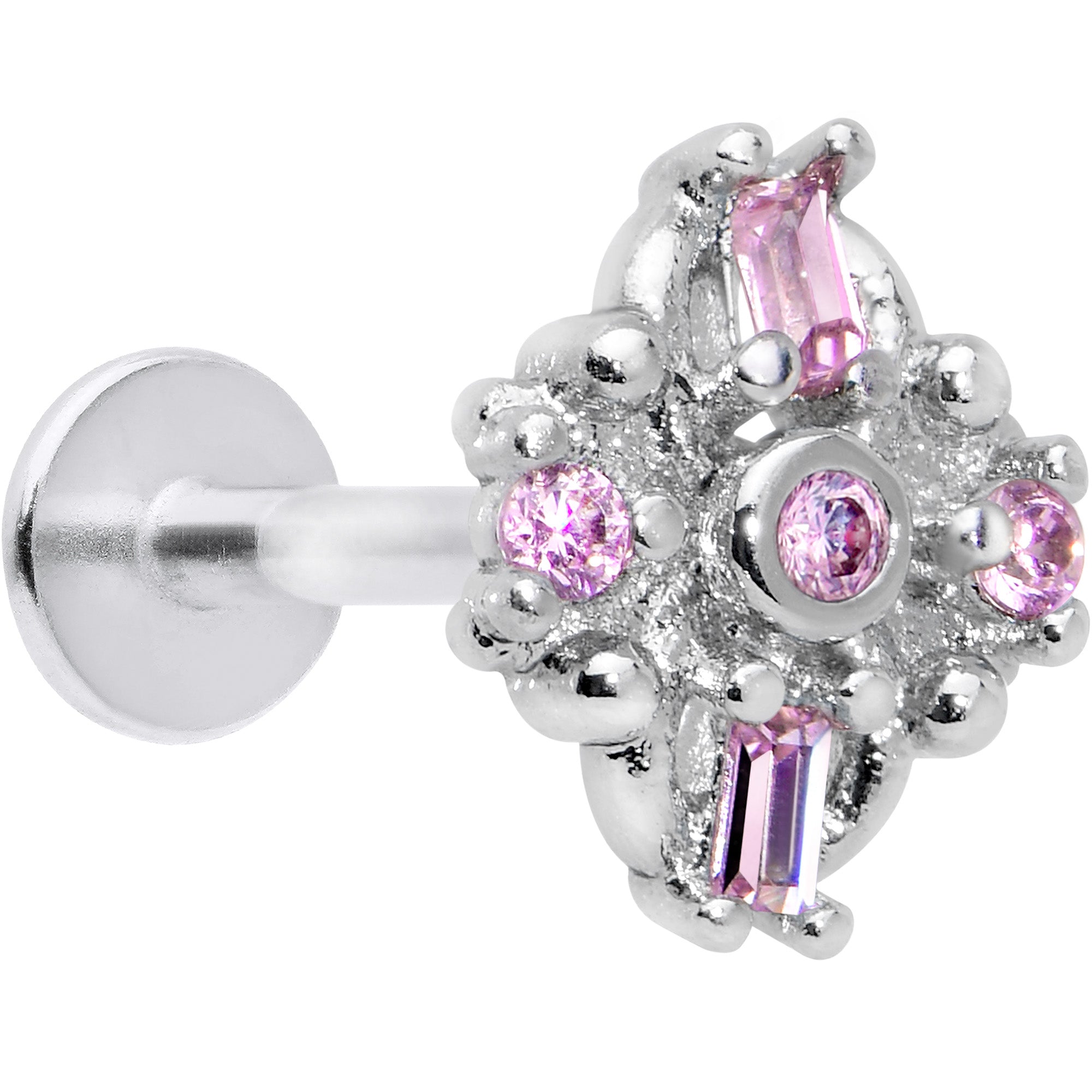 BodyCandy 16G 5/16 Pink Gem Opulent Cross Threadless Labret Monroe Tragus — main product shot
