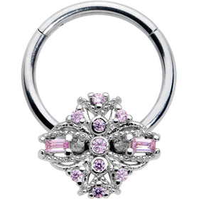 16G 3/8 Pink Gem Opulent Cross Hinged Segment Ring