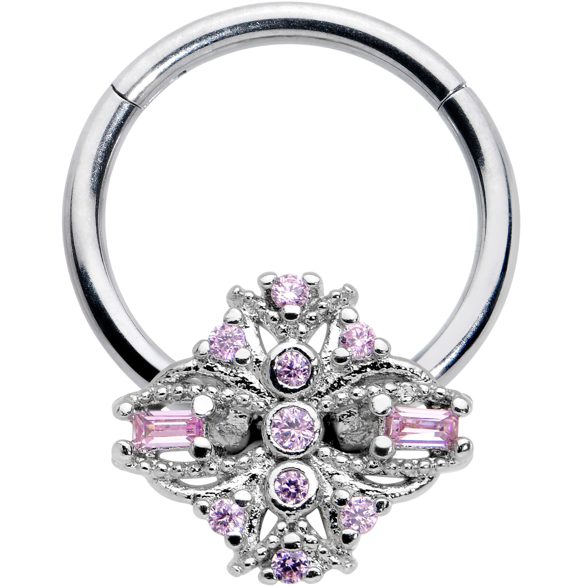 BodyCandy 16G 3/8 Pink Gem Opulent Cross Hinged Segment Ring — main product shot