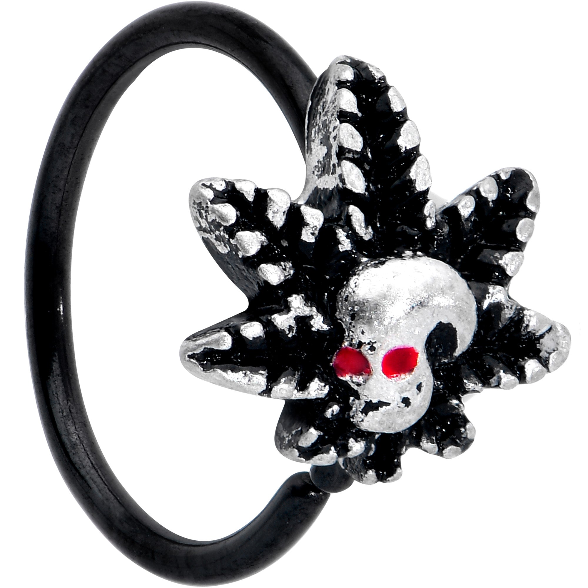 BodyCandy 20G 5/16 Red Gem Black Pot Leaf Skull Nose Hoop — main product shot