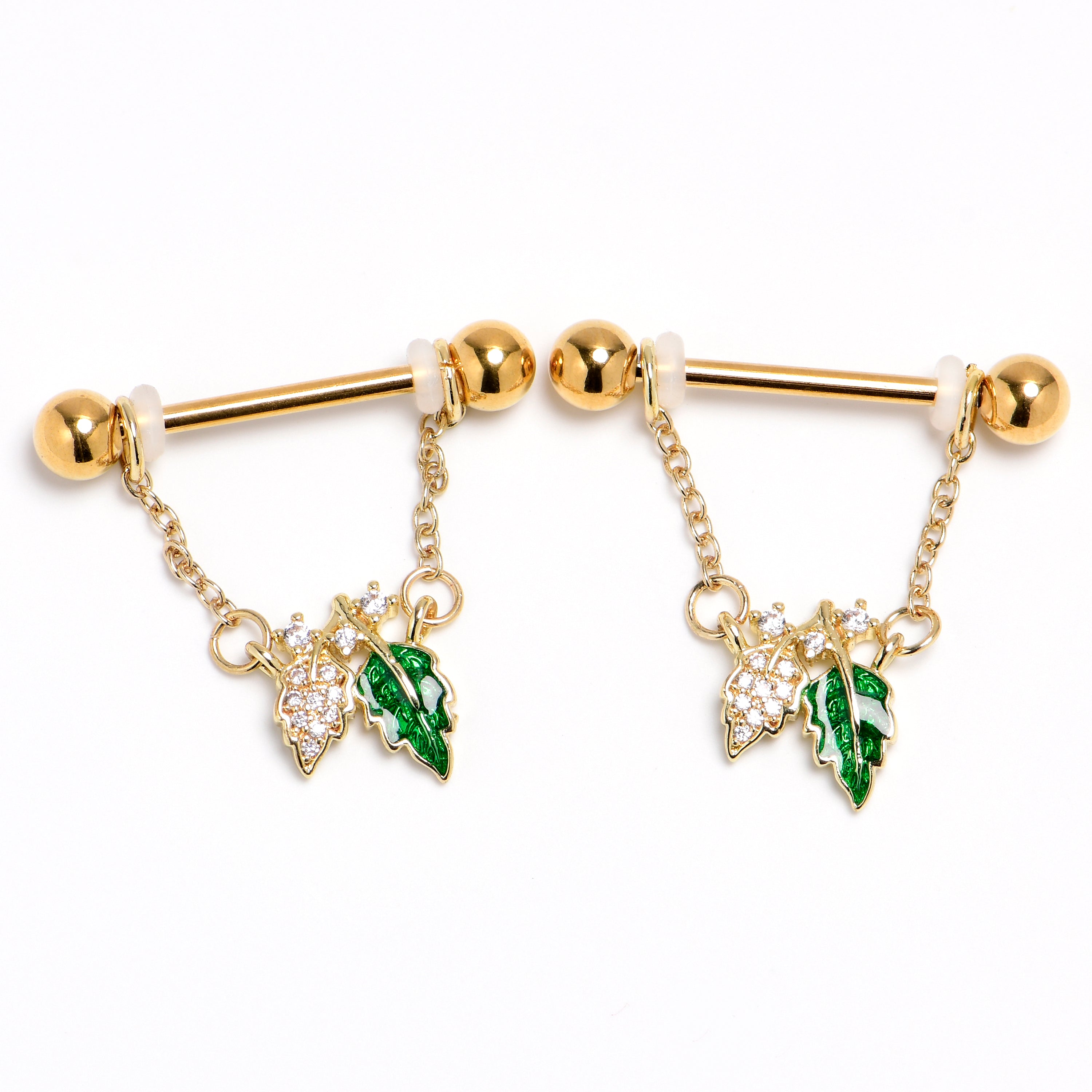BodyCandy 14G 9/16 Clear Gem Gold Tone Natures Glamour Dangle Nipple Ring Set — main product shot