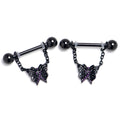 BodyCandy 14G 9/16 Black Butterfly In Flight Chain Dangle Nipple Ring Set — main product shot