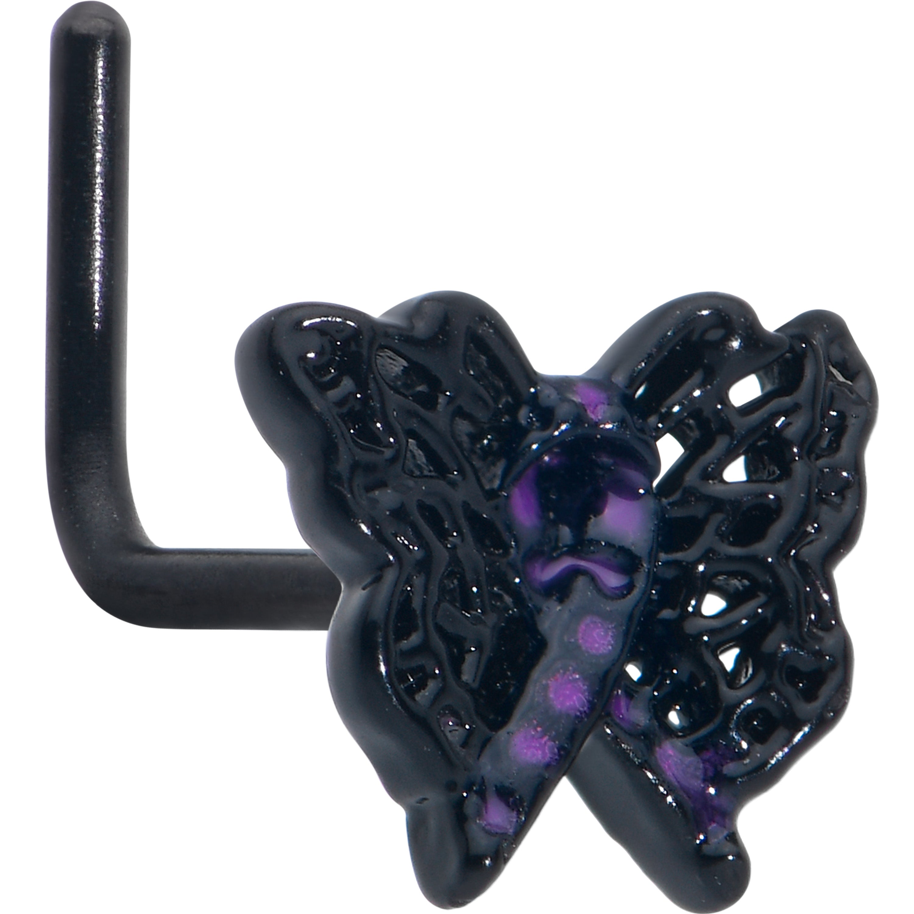 BodyCandy 20G 7mm Black Butterfly Beauty In Flight L Shape Nose Ring — main product shot