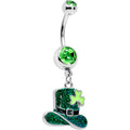 BodyCandy Green Gem Glitter Top Hat Shamrock St Patricks Day Dangle Belly Ring — main product shot
