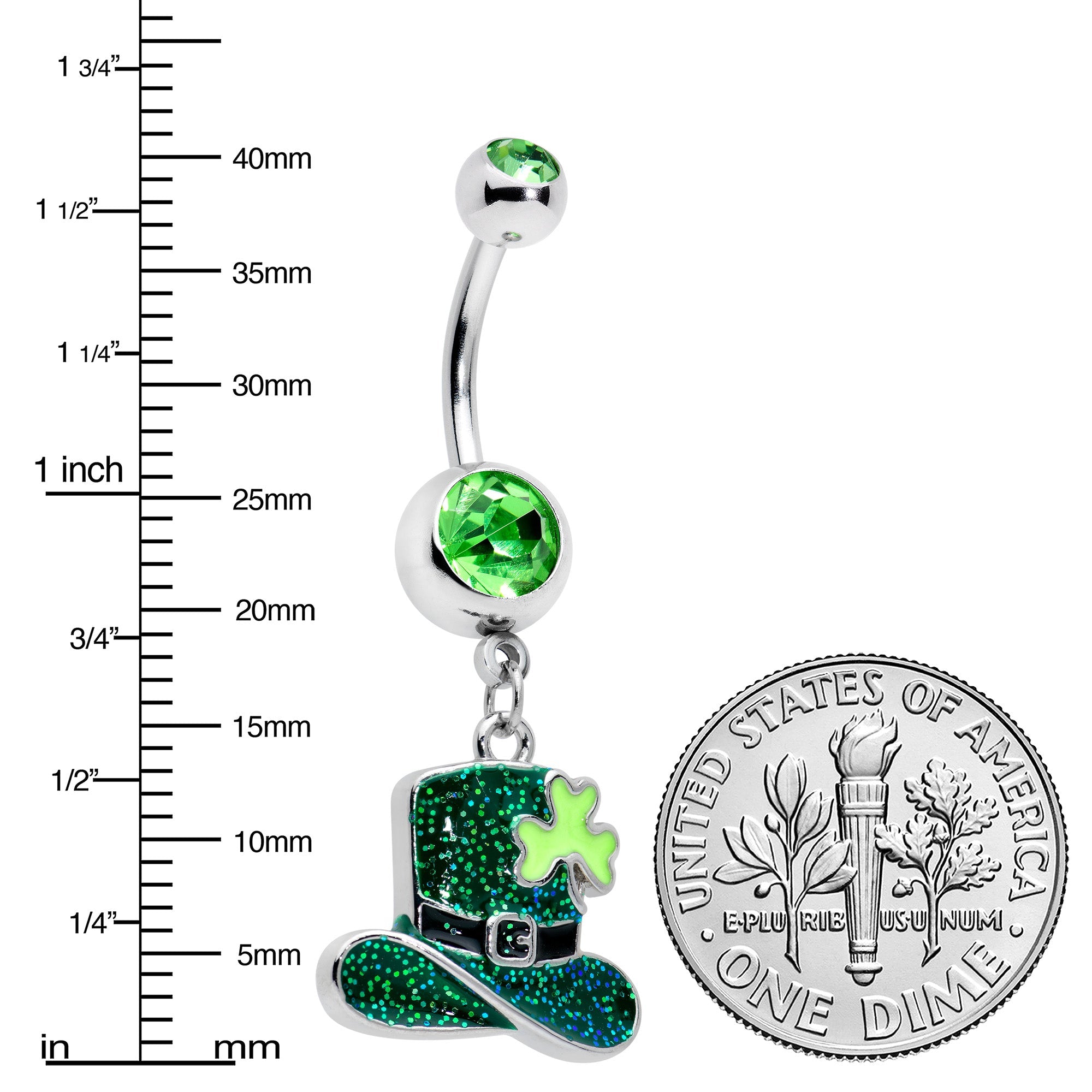 BodyCandy Green Gem Glitter Top Hat Shamrock St Patricks Day Dangle Belly Ring — lifestyle context