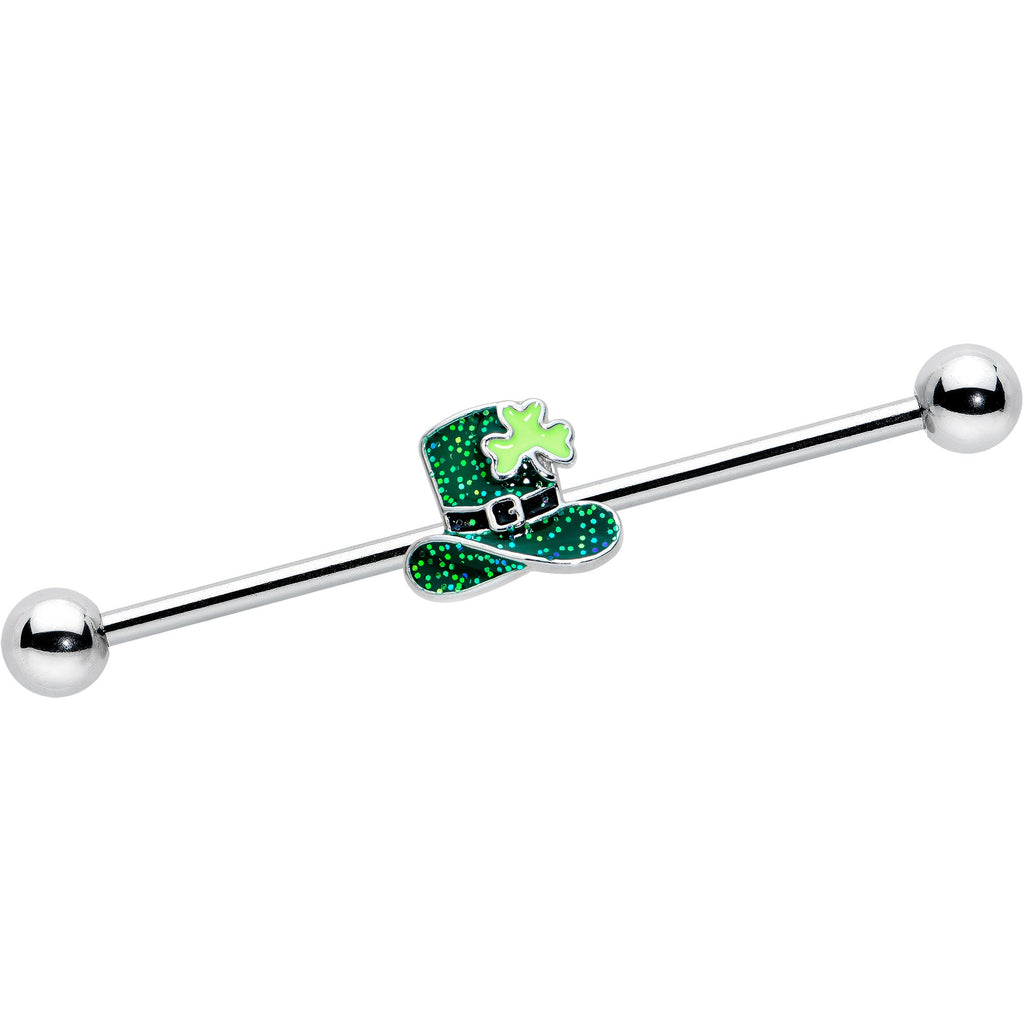 BodyCandy 14G Glitter Top Hat Shamrock St Patricks Industrial Barbell 38mm — main product shot