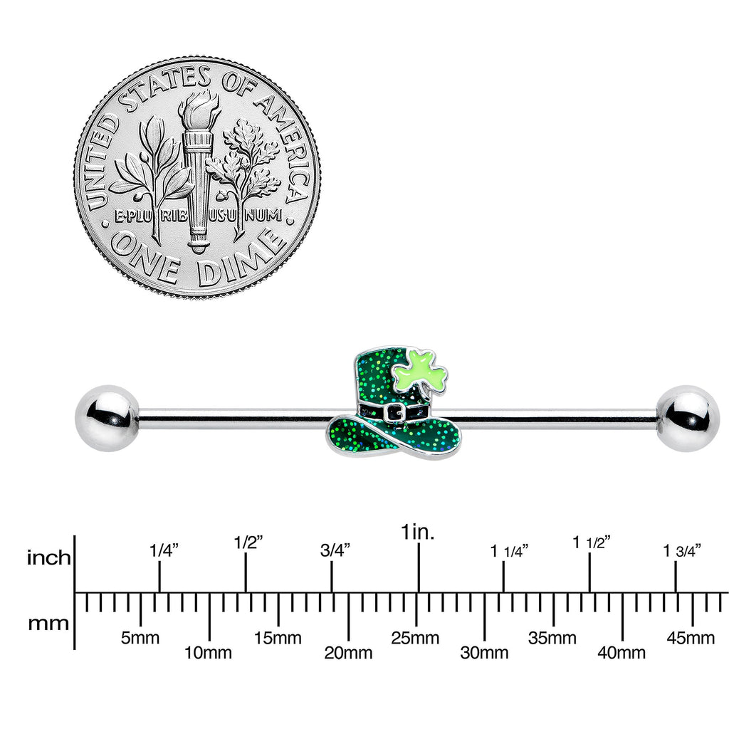 BodyCandy 14G Glitter Top Hat Shamrock St Patricks Industrial Barbell 38mm — lifestyle context