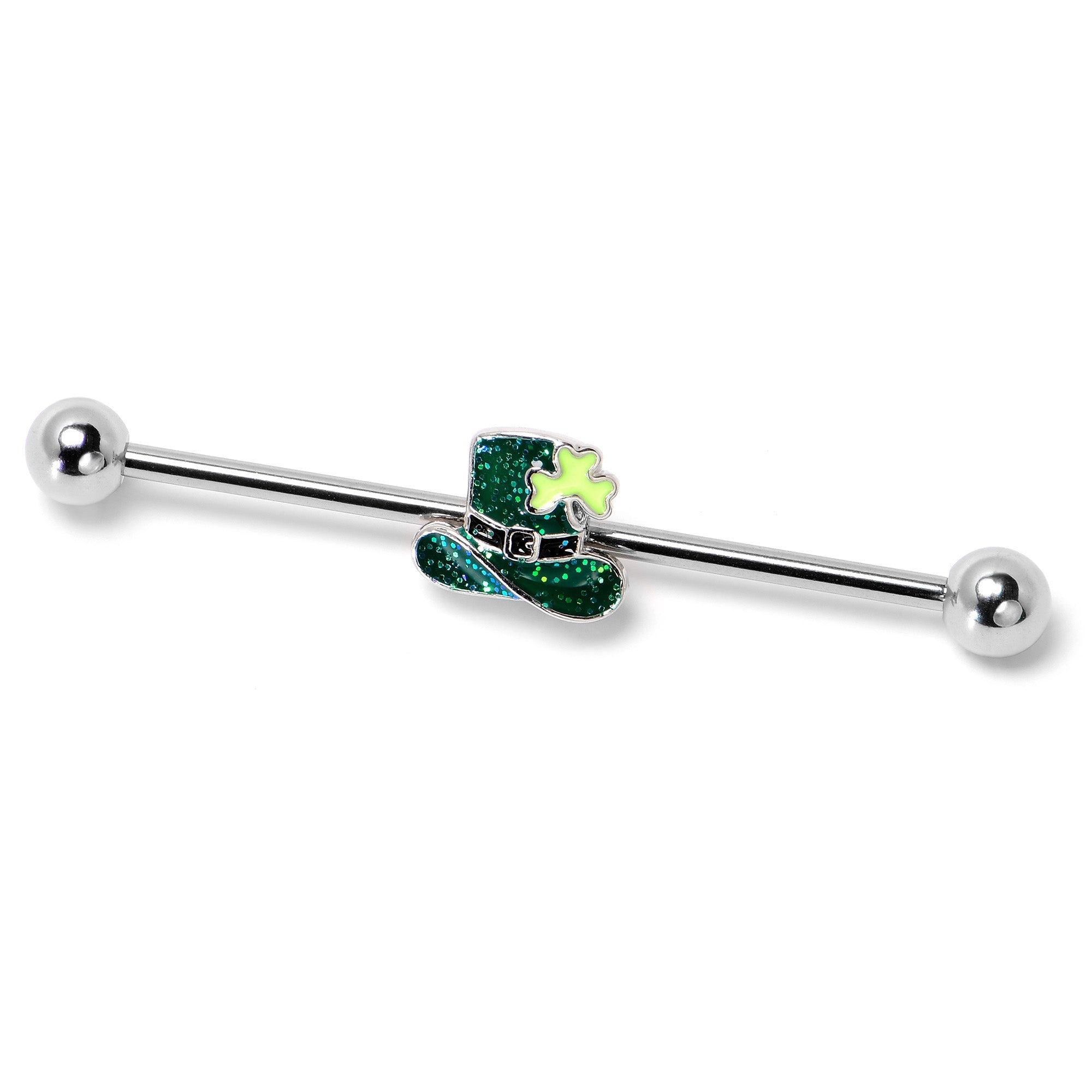 BodyCandy 14G Glitter Top Hat Shamrock St Patricks Industrial Barbell 38mm — back view