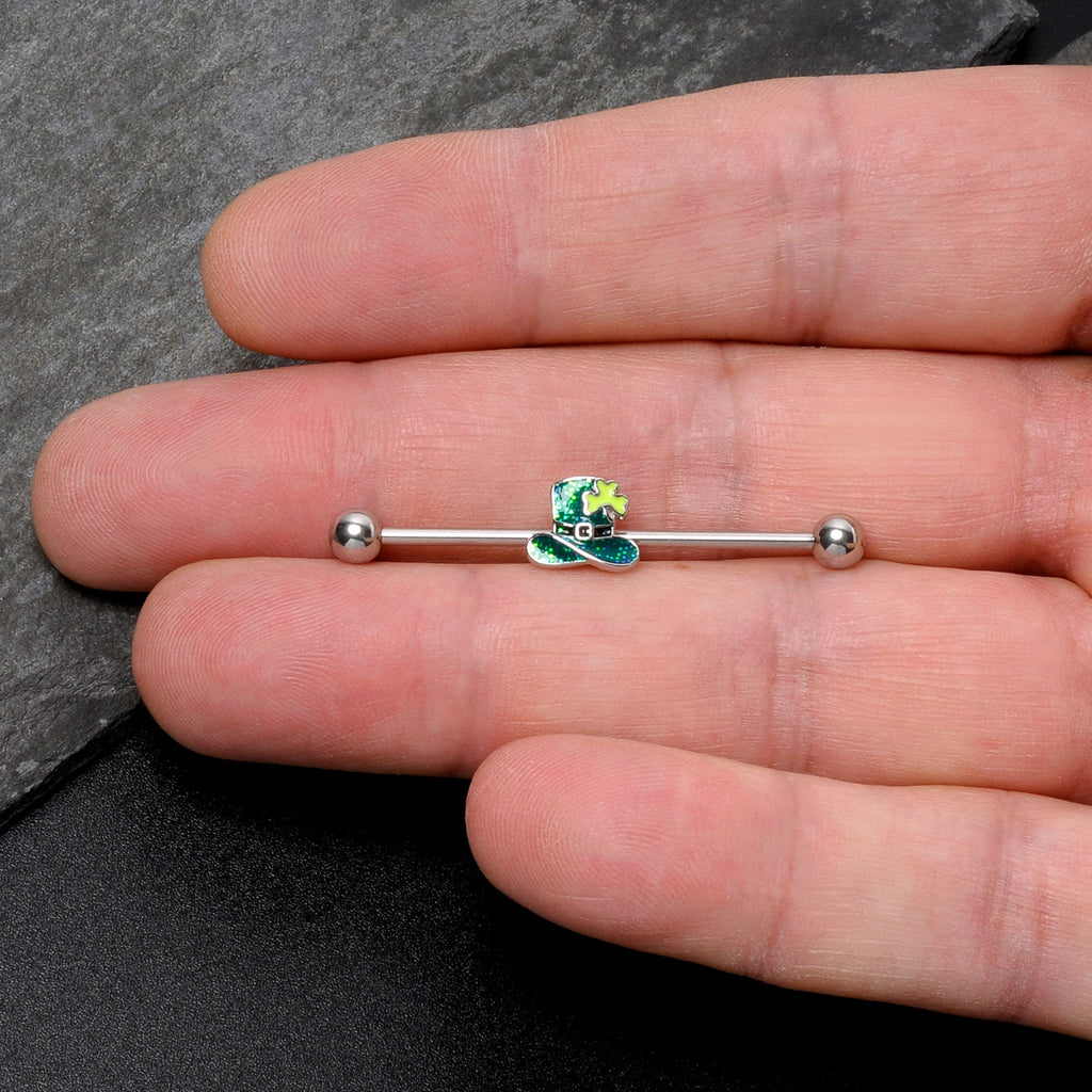 BodyCandy 14G Glitter Top Hat Shamrock St Patricks Industrial Barbell 38mm — size reference