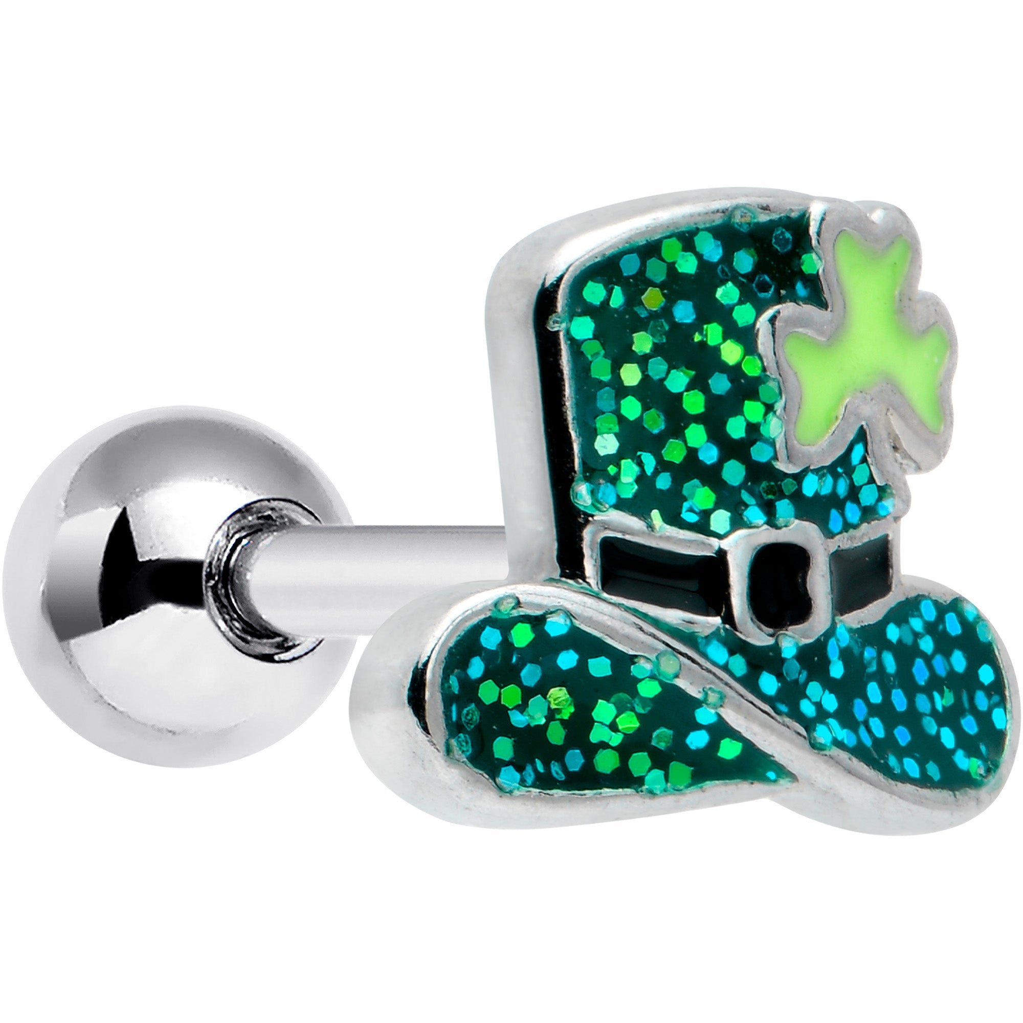 BodyCandy 16G 1/4 Glitter Top Hat Shamrock Cartilage Tragus Earring — main product shot