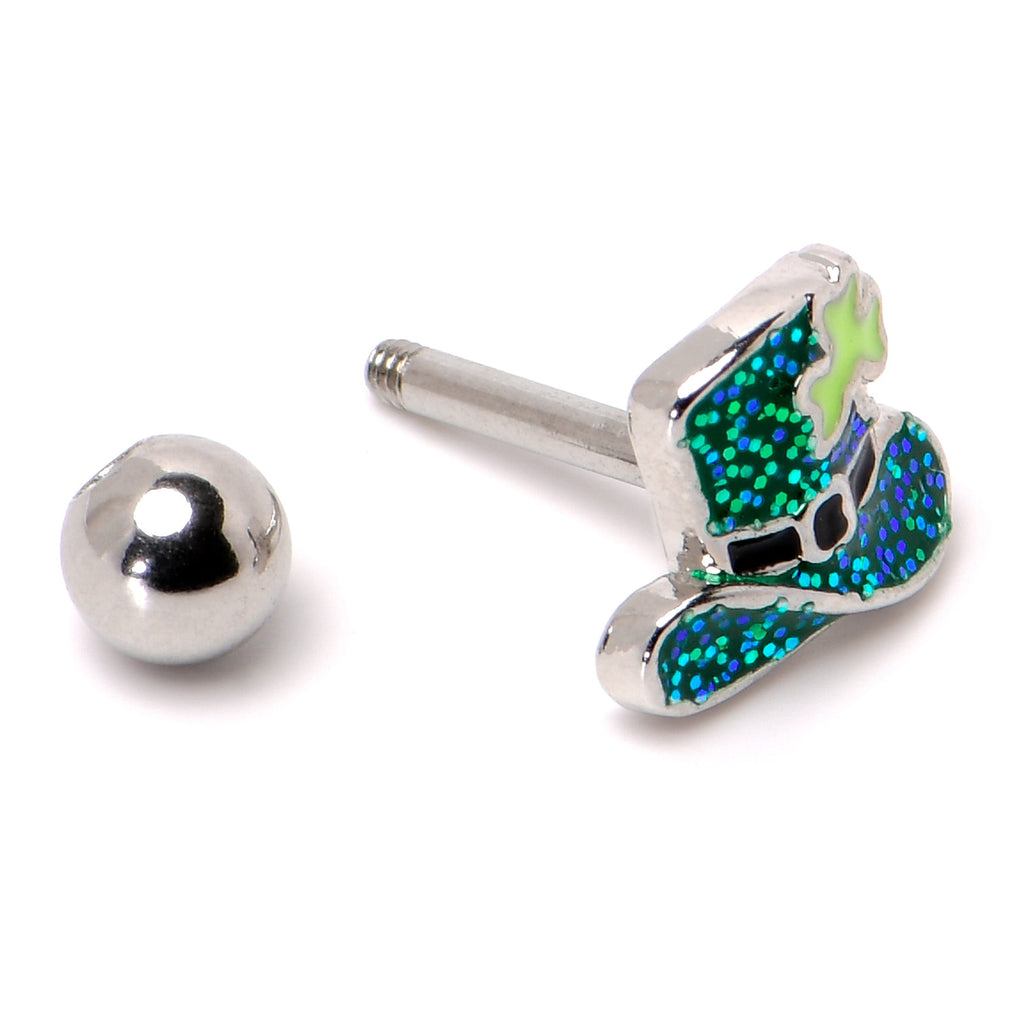 BodyCandy 16G 1/4 Glitter Top Hat Shamrock Cartilage Tragus Earring — alternative angle