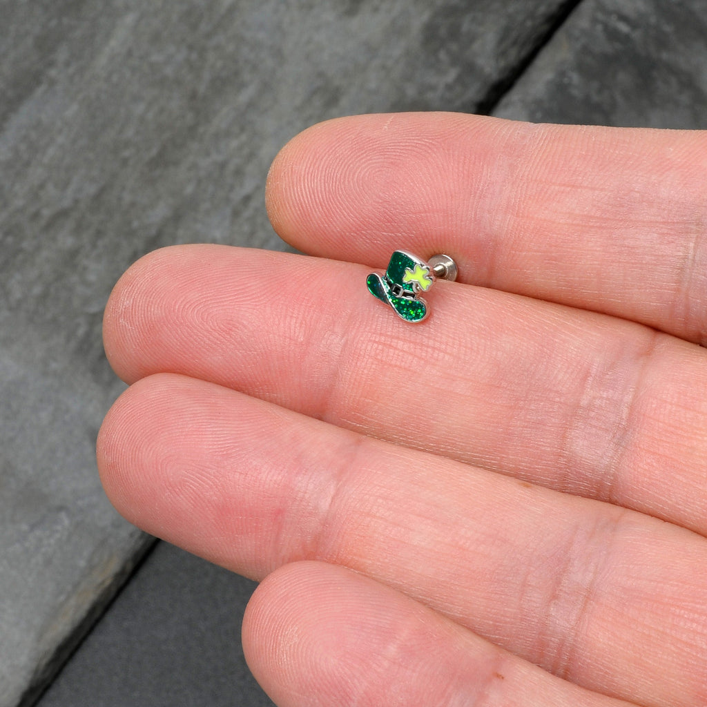 BodyCandy 16G 5/16 Glitter Top Hat Shamrock St Patricks Labret Monroe Tragus — size reference