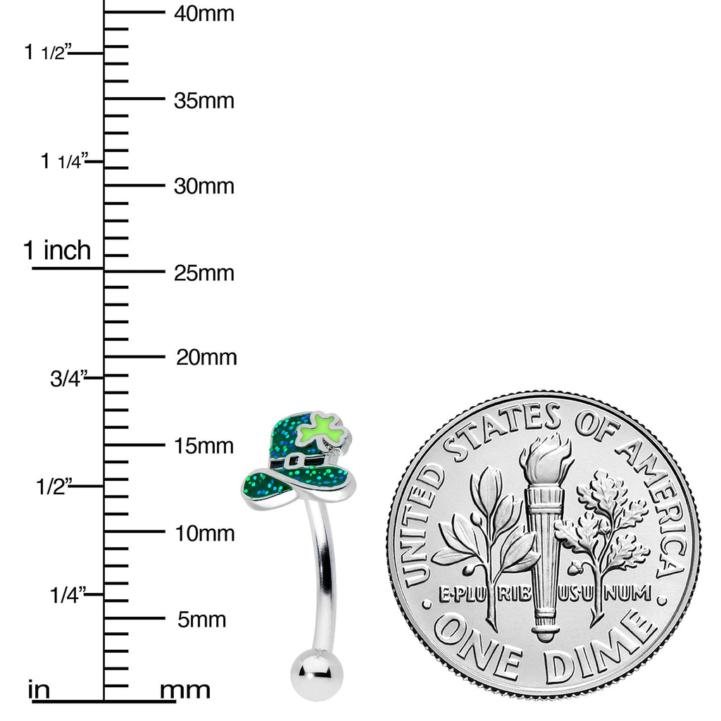 BodyCandy 16G 5/16 Glitter Top Hat Shamrock St Patricks Curved Eyebrow Ring — lifestyle context