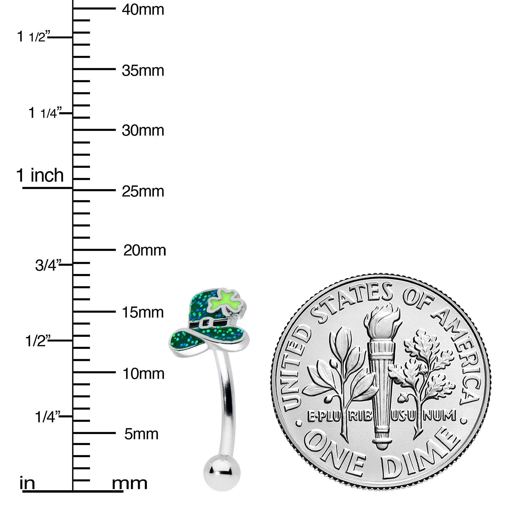 BodyCandy 16G 5/16 Glitter Top Hat Shamrock St Patricks Curved Eyebrow Ring — lifestyle context