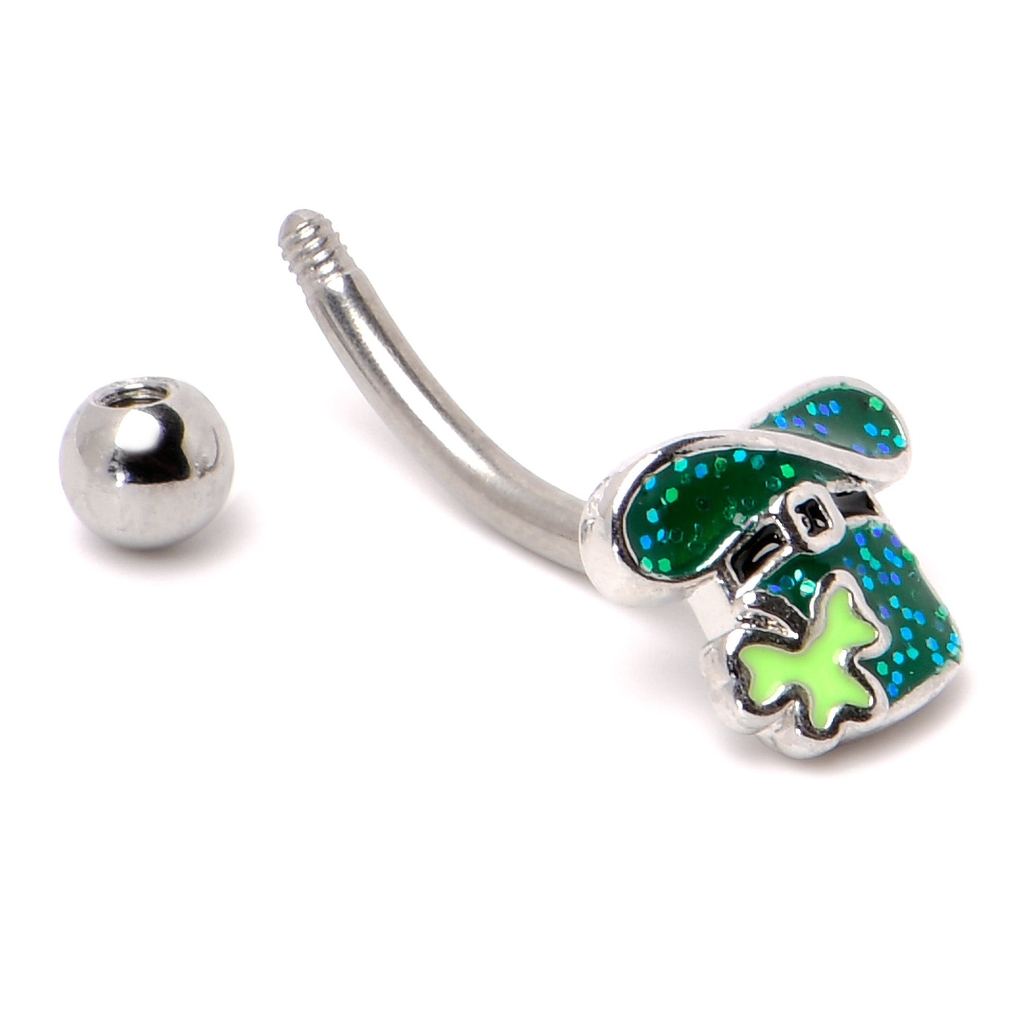 BodyCandy 16G 5/16 Glitter Top Hat Shamrock St Patricks Curved Eyebrow Ring — alternative angle