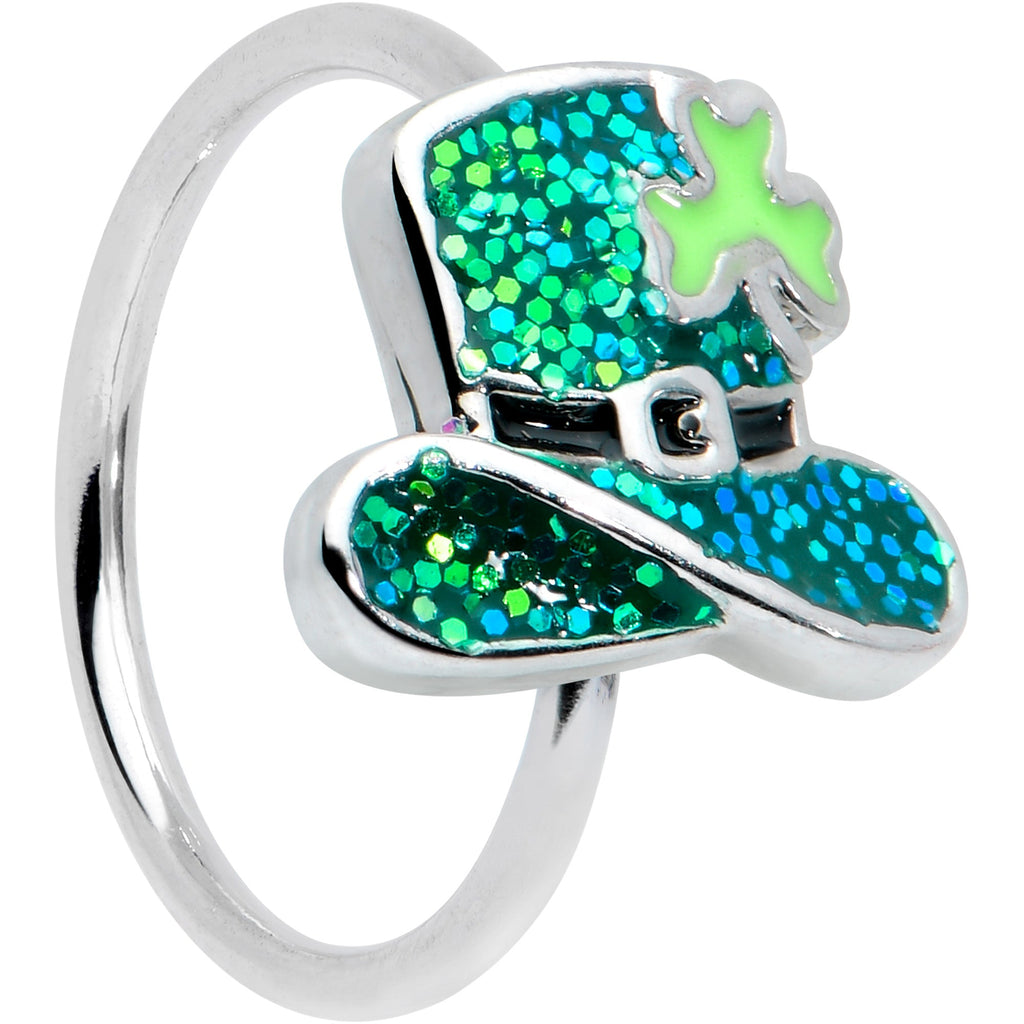 BodyCandy 20G 5/16 Glitter Top Hat Shamrock St Patricks Nose Hoop — main product shot