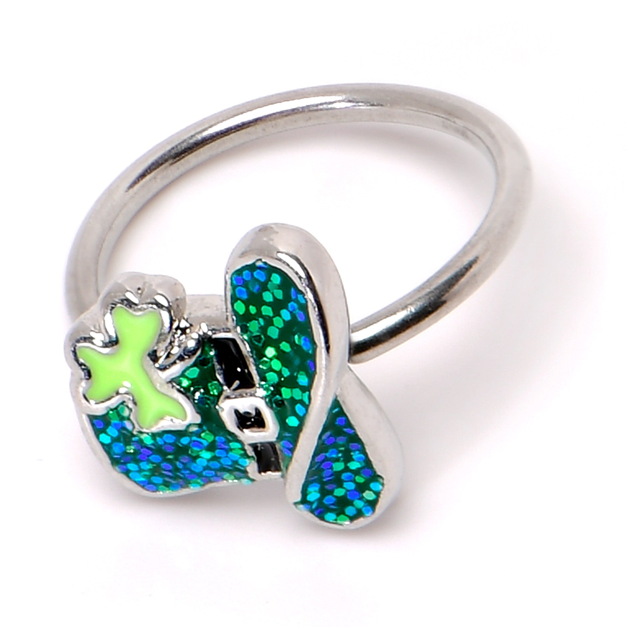 BodyCandy 20G 5/16 Glitter Top Hat Shamrock St Patricks Nose Hoop — alternative angle